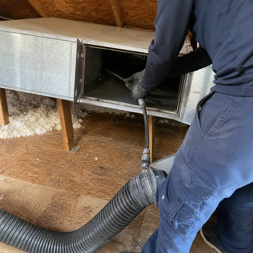 Professional technician performing residential air duct cleaning service